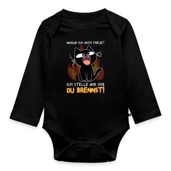 Ich stelle mir vor du brennst - Schwarze Katze - Baby Bio-Langarm-Body - Schwarz - Vorne