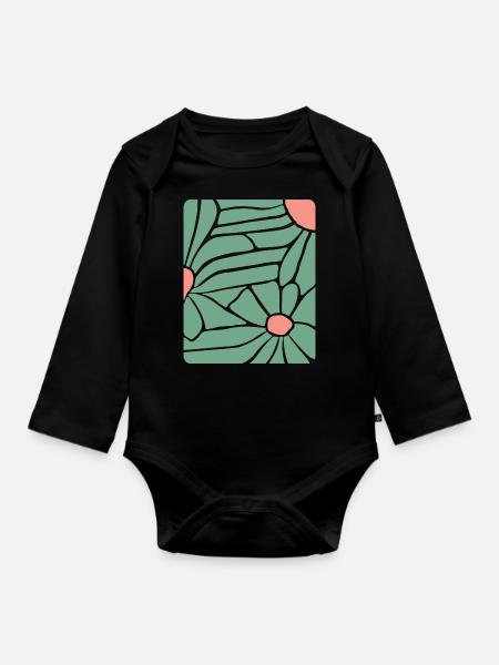 Abstract Floral Boho - Baby Bio-Langarm-Body - Schwarz