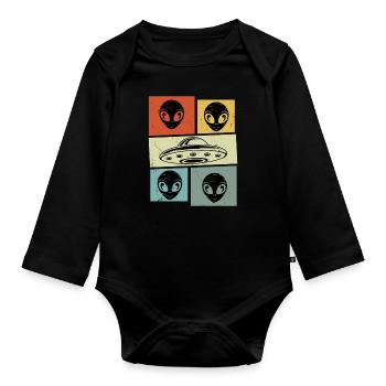 Alien Ufo Retro Vintage - Baby Bio-Langarm-Body - Schwarz - Vorne