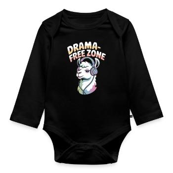 No Drama – Llama Zone - Organic Longsleeve Baby Bodysuit - black - Front