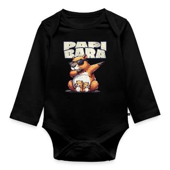 Papibara Capybara Father Dad - Organic Longsleeve Baby Bodysuit - black - Front