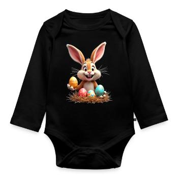 Lapin de Pâques, Oeuf de Pâques, Pâques Drôle, Mignon - Body Bébé bio manches longues - noir - Devant