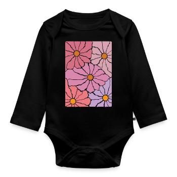 Fleurs de flore bohème - Body Bébé bio manches longues - noir - Devant