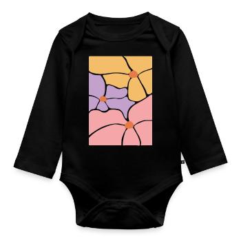 Fleurs de flore bohème - Body Bébé bio manches longues - noir - Devant