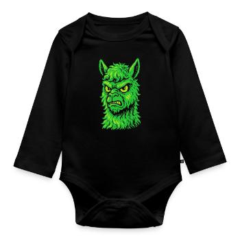 Angry neon llama with killer look - Organic Longsleeve Baby Bodysuit - black - Front