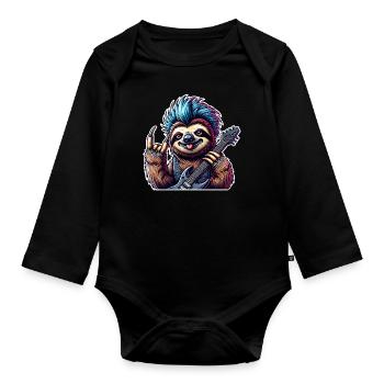 Sloth Rock and Roll Guitarist - Organic Longsleeve Baby Bodysuit - black - Front