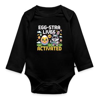 Egg-stra Lives – Retro Easter Bunny - Organic Longsleeve Baby Bodysuit - black - Front