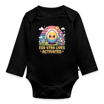 Easter Gamer Bunny Pixel Style - Organic Longsleeve Baby Bodysuit - black - Front