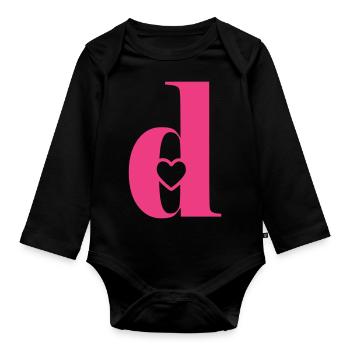Letter d Initial letter with heart - Organic Longsleeve Baby Bodysuit - black - Front
