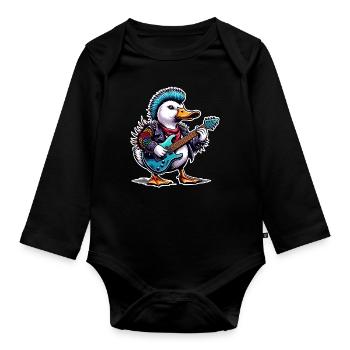Duck Rock and Roll Guitariste - Body Bébé bio manches longues - noir - Devant