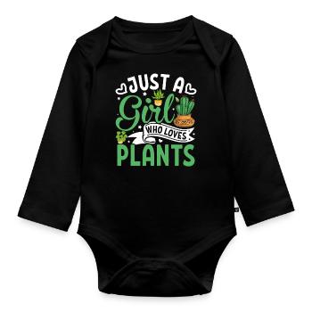 Juste une fille qui aime les plantes - Body Bébé bio manches longues - noir - Devant