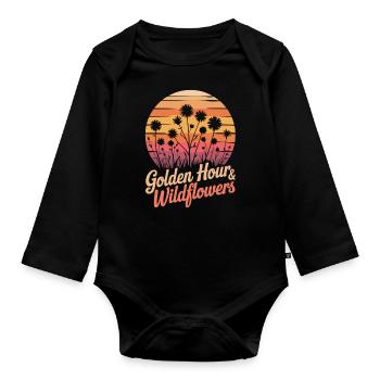 Wildflowers & Sunset - Organic Longsleeve Baby Bodysuit - black - Front