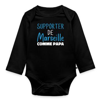 Enfant Humour Marseillais Supporter de Marseille - Body Bébé bio manches longues - noir - Devant