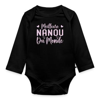 Nanou Geschenk Bestes Nanou der Welt - Baby Bio-Langarm-Body - Schwarz - Vorne