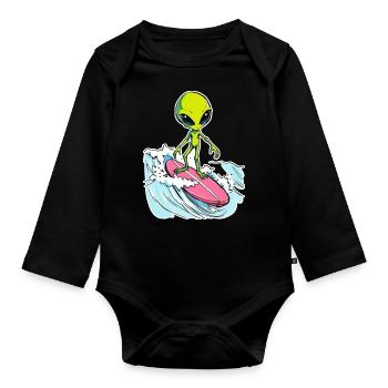 Alien is surfing the Ocean Waves 1 - Baby Bio-Langarm-Body - Schwarz - Vorne