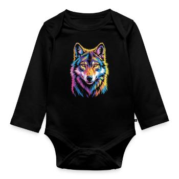 Bunter Wolf – wild und frei - Baby Bio-Langarm-Body - Schwarz - Vorne
