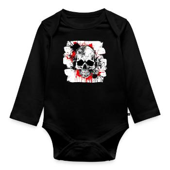 Skull Splash Trash Polka Tattoo - Organic Longsleeve Baby Bodysuit - black - Front