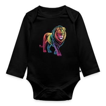 Le Lion dans le jeu des couleurs - Body Bébé bio manches longues - noir - Devant
