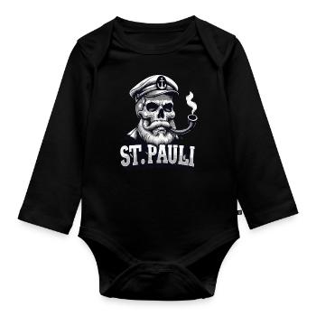 St.Pauli Kiez Hamburg Totenkopf Sankt Pauli - Organic Longsleeve Baby Bodysuit - black - Front