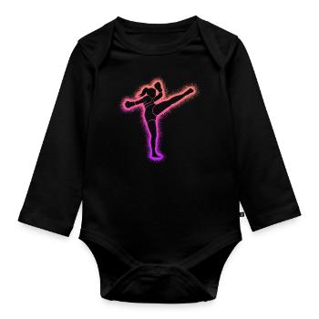 Muay Thai Bunter Kickboxer Kickboxen Mädchen - Baby Bio-Langarm-Body - Schwarz - Vorne