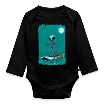 Alien on a Stand up Paddle Board 1 - Baby Bio-Langarm-Body - Schwarz - Vorne