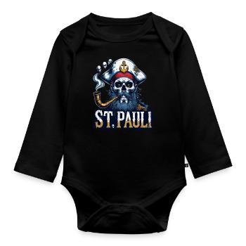St.Pauli Kiez Hamburg Totenkopf Sankt Pauli - Organic Longsleeve Baby Bodysuit - black - Front