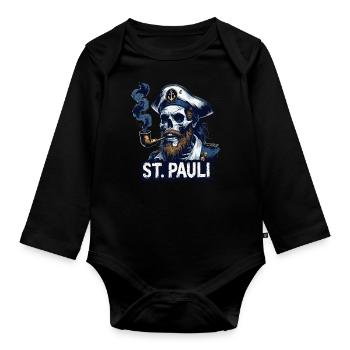 St.Pauli Kiez Hamburg Totenkopf Sankt Pauli - Organic Longsleeve Baby Bodysuit - black - Front