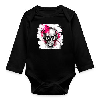 Totenschädel Tattoo Heavy Metal Rocker - Baby Bio-Langarm-Body - Schwarz - Vorne