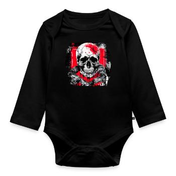 Totenschädel Tattoo Heavy Metal Rocker - Baby Bio-Langarm-Body - Schwarz - Vorne