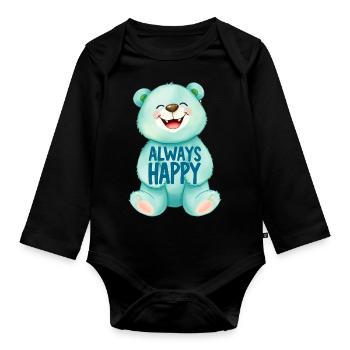 Cute Teddy Bear is ALWAYS HAPPY 1 - Baby Bio-Langarm-Body - Schwarz - Vorne