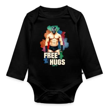 Muscular Man Wrestler - FREE HUGS 1 - Baby Bio-Langarm-Body - Schwarz - Vorne
