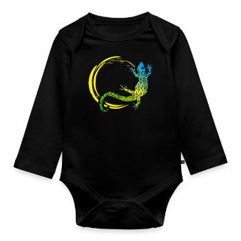Design Gecko Lézard Soleil - Body Bébé bio manches longues - noir - Devant