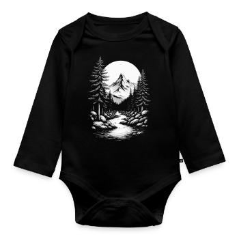 Landscape Nature Mountains Forest Trees Tree River Mountain - Organic Longsleeve Baby Bodysuit - black - Front
