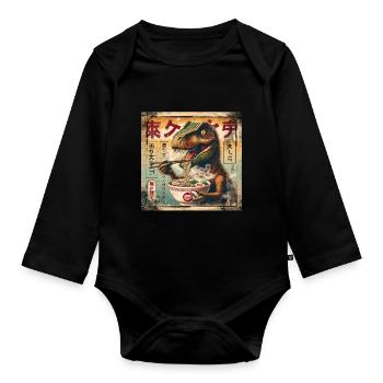 Ramen T Rex Grunge Poster Style - Organic Longsleeve Baby Bodysuit - black - Front