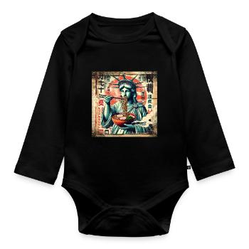 Ramen Statue of Liberty Grunge Poster Style - Organic Longsleeve Baby Bodysuit - black - Front