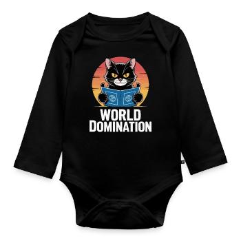 World domination – cat with big plans - Organic Longsleeve Baby Bodysuit - black - Front