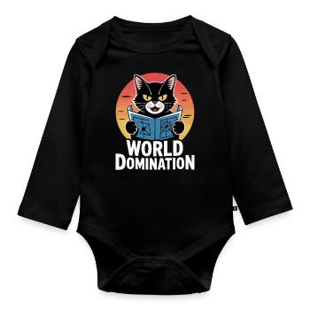 Domination mondiale – un chat avec de grands projets - Body Bébé bio manches longues - noir - Devant