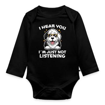 Old English Sheepdog Spruch Witz Sheepdog Geschenk - Baby Bio-Langarm-Body - Schwarz - Vorne