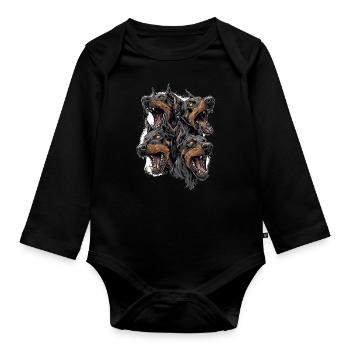 Cerberus Angry Dobermans – Aggressive Dogs - Organic Longsleeve Baby Bodysuit - black - Front