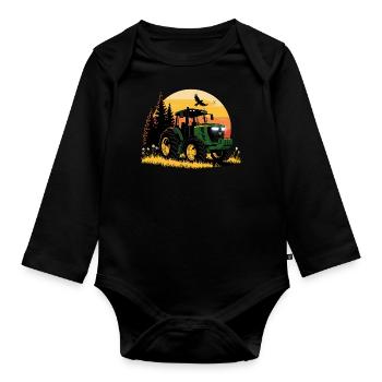 Tracteur - Remorqueur - Agriculteur - Body Bébé bio manches longues - noir - Devant