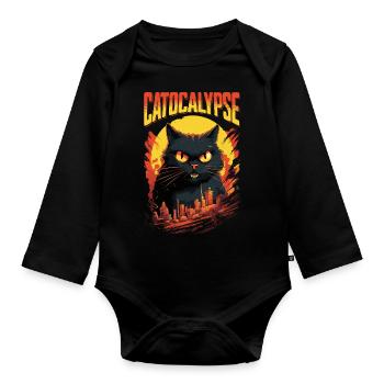 Cat Catocalypse City Chaos Creature Monster Cat - Organic Longsleeve Baby Bodysuit - black - Front