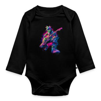 Bunter Rocker Comic Style Streetart Grafik - Baby Bio-Langarm-Body - Schwarz - Vorne