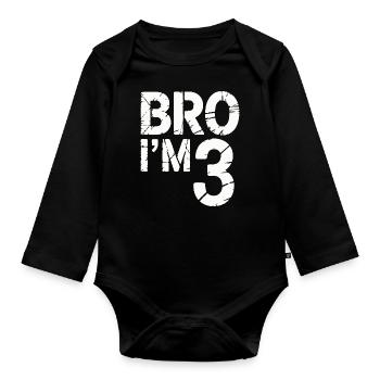 Frère, j’ai 3 ans – Design d’anniversaire cool - Body Bébé bio manches longues - noir - Devant