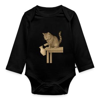 Katzenlogik: Wenn’s steht, kann es auch fallen - Baby Bio-Langarm-Body - Schwarz - Vorne
