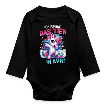 Einhorn Dab Shirt – Ich spüre das Tier in mir - Baby Bio-Langarm-Body - Schwarz - Vorne