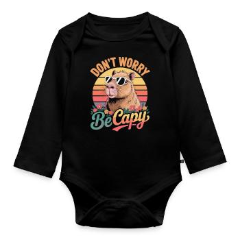 Don't Worry Be Capy - Retro Capybara - Organic Longsleeve Baby Bodysuit - black - Front