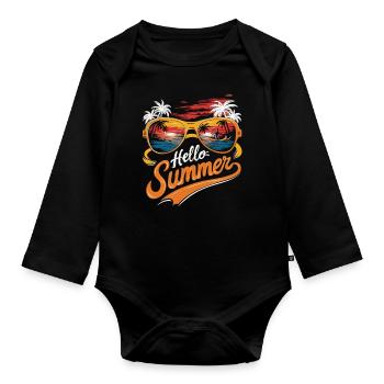 Hello Summer - Surfing and enjoying the sun - Organic Longsleeve Baby Bodysuit - black - Front