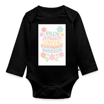 Peace and happiness - Body Bébé bio manches longues - noir - Devant