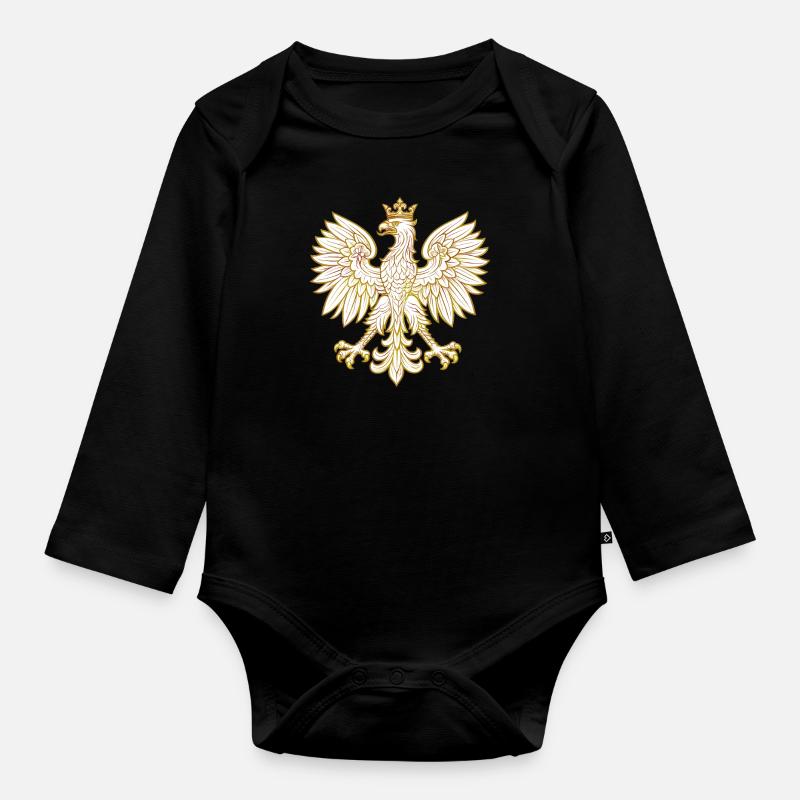 Pologne Polska Aigle drapeau drapeau Cadeau doré - Body Bébé bio manches longues - noir