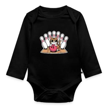 Bowling Spruch Katzen Lustiges Bowling Geschenk - Baby Bio-Langarm-Body - Schwarz - Vorne